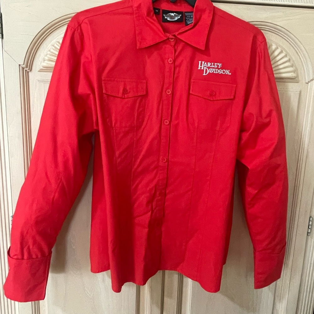 Harley-Davidson Red Long-Sleeve Button-Up Shirt with Chest Logo in